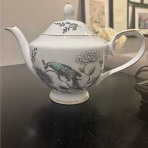 Beautiful Teavana Fine Porcelain Teapot Tea Pot Peacock Rare Unique Gold Trim